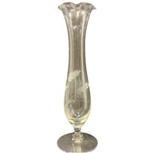 Vtg Princess House Heritage Etched 8.25" Crystal Bud Vase Wheat Stalk